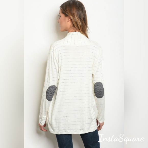 Long Sleeve Open front Elbow Patch Jersey Cardigan - Picture 2 of 2